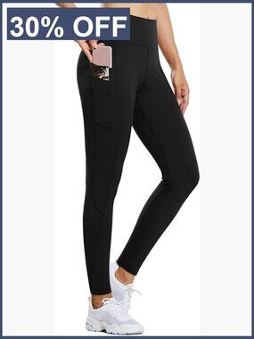 Fleece Lined Thermal Leggings High Waisted with Pockets Water Resistant Winter